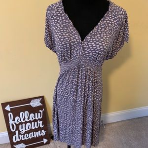 Pale blue/pink dress.